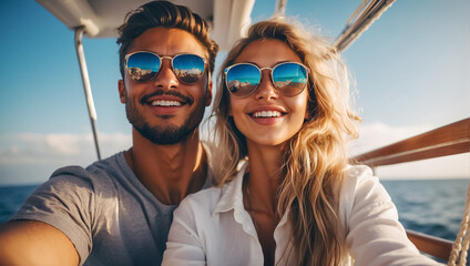 Portrait of a happy couple on a yacht