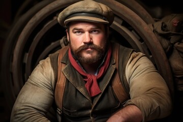 Portrait of serious industrial dirty worker