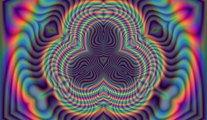 Holographic kaleidoscopic geometric hypnotic background in bright neon psychedelic acidic hues. - obrazy, fototapety, plakaty