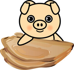 チャーシューを持つ豚のキャラクター