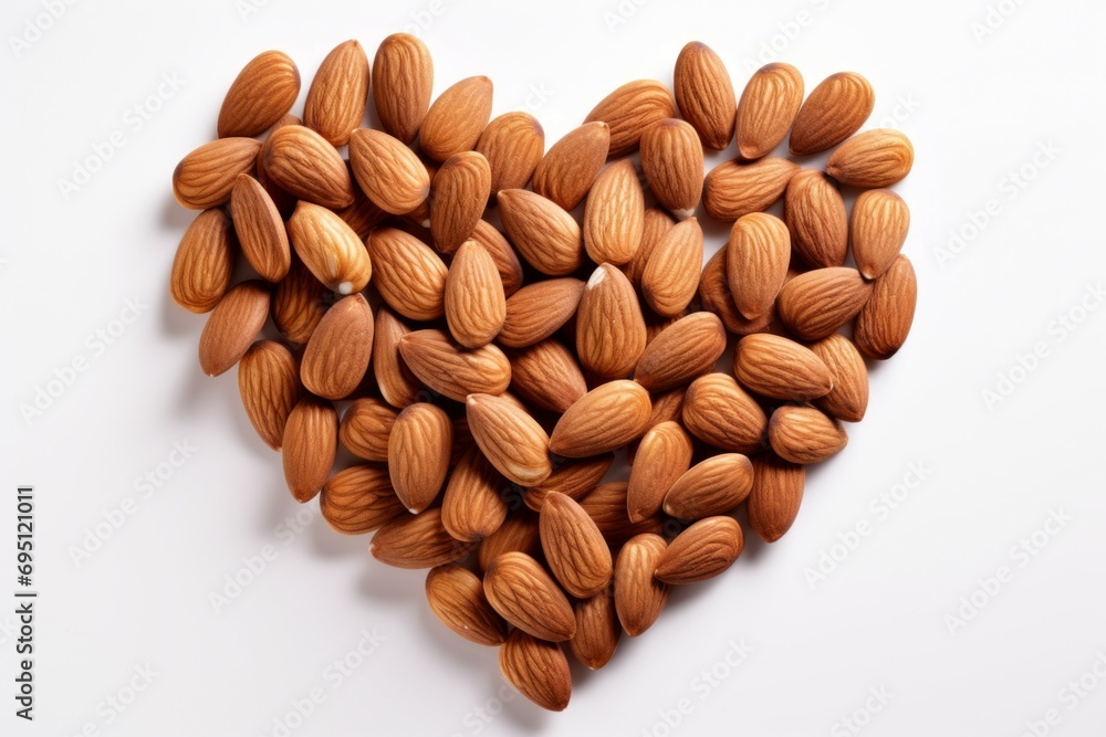 Poster heart-shaped nuts. background with selective focus and copy space