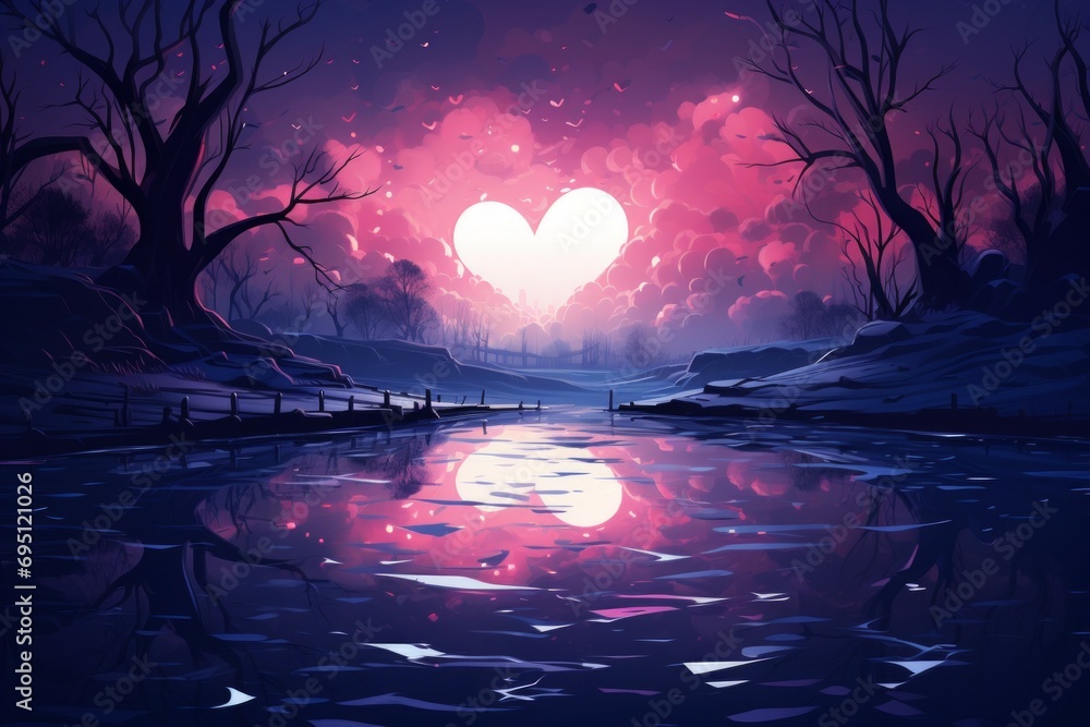 Poster abstract glow of heart. background with selective focus and copy space
