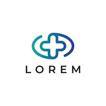 modern medical plus line logo design