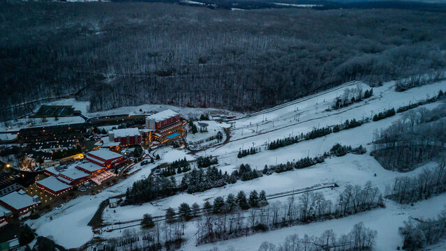 Aerial of Poconos Moutain in the Winter 