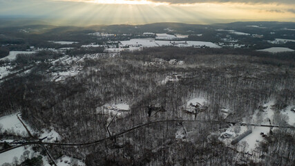 Aerial of Poconos Moutain in the Winter 