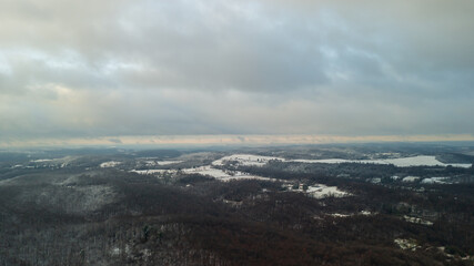 Fototapeta na wymiar Aerial of Poconos mountain with snow 