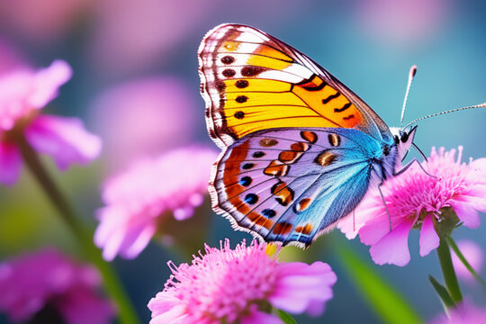 Image of a butterfly Monarch on flower with blurry background