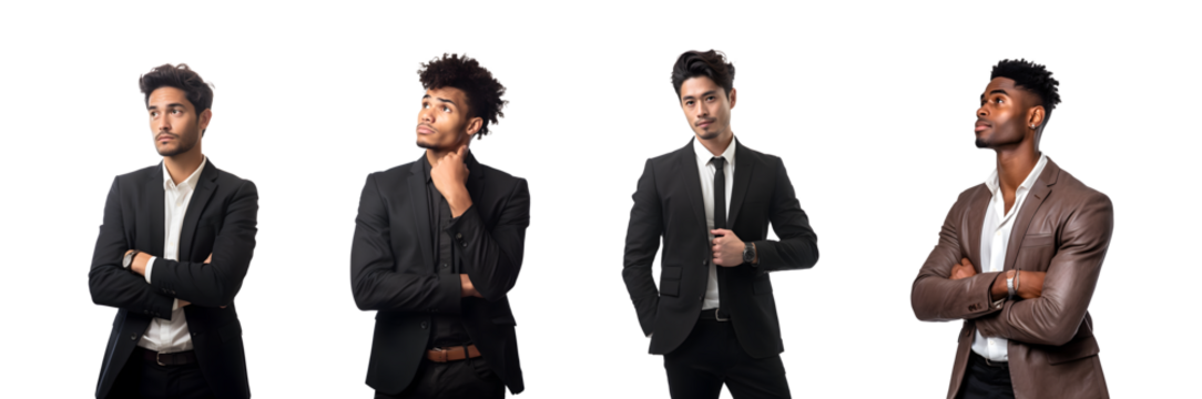 Set of Portrait of young businessman positive thinking and standing posing arms crossed, isolated on white background, png - Powered by Adobe