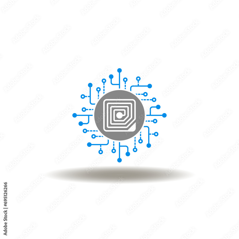 Poster vector illustration of micro chip with circuit. icon of rfid radio frequency identification tag. sym