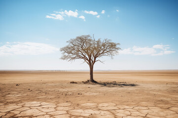 Ecological crisis, drought, a lone plant in the midst of dried earth, serious social issues