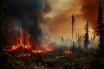 Ecological crisis, wildfires ravaging the earth, serious social issues - obrazy, fototapety, plakaty