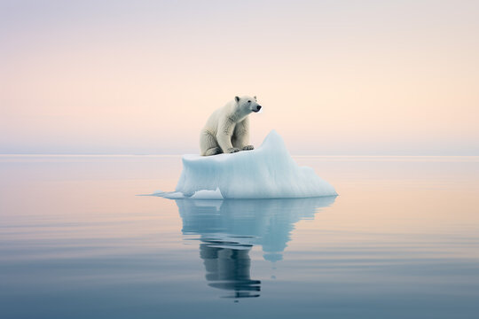 Ecological crisis, melting glaciers, a lone polar bear on a rapidly melting ice floe, serious social issues