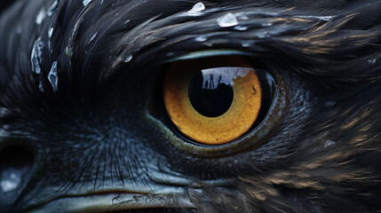 Extreme close up portrait of an eagle, side view, intense eyes, feathers, natural lighting