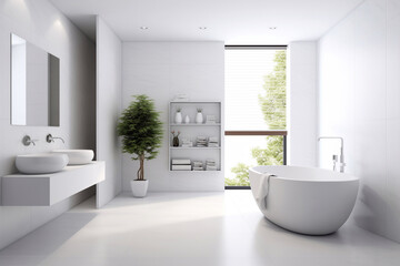 Fototapeta na wymiar Modern minimalist bathroom interior in white.