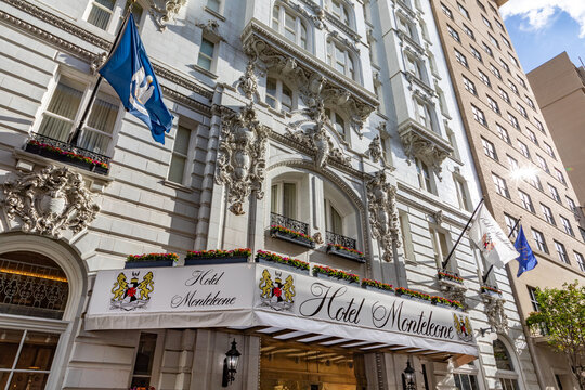 historic facade and entrance to first class HOTEL MONTELEONE at canal street in New Orleans, Louisiana, USA