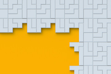 Geometric blocks for game. Toy bricks for conundrum. Logical thinking. Leisure concept. Construction cubes. Retro puzzle. Copy space. Top view. 3d render