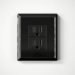 Black American electrical outlet on white wall, glossy finish, shadow to the left.