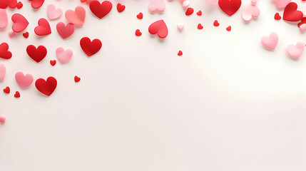 Red hearts on the pink background. Valentine's Day concept. Copy space.