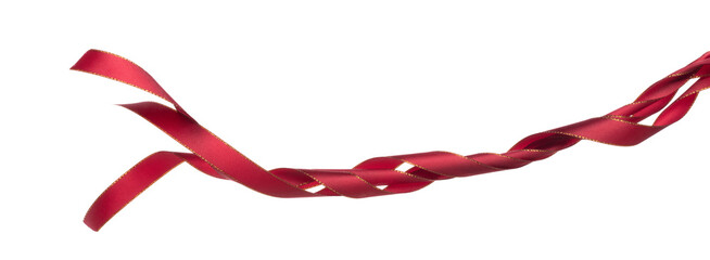 Red ribbon long straight fly in air with curve roll shiny. Red ribbon for present gift birthday...