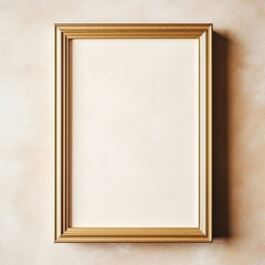 Empty gold picture frame on a beige ground