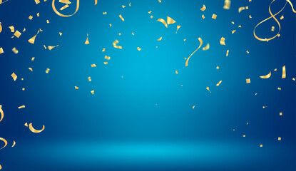 Fototapeta premium Golden confetti on a blue background. Festive background. Vector illustration