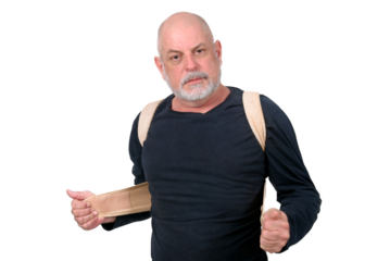 man wearing cervical spine protection brace herniated disc medicine physiotherapy lumbago senior health