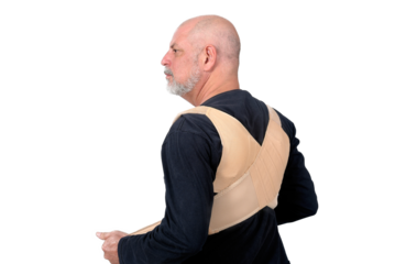 man wearing cervical spine protection brace herniated disc medicine physiotherapy lumbago senior health