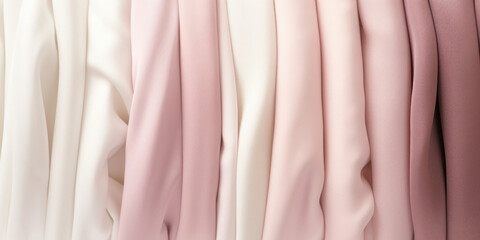 Pink and beige satin fabric as background, closeup view