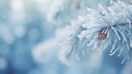 Frosty Pine Branch in Winter Wonderland. Generative ai