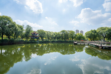 Fototapeta premium The landscape of Chinese gardens is in a park
