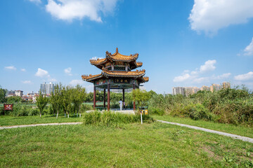 Chinese classical architectural landscape in a park, North China