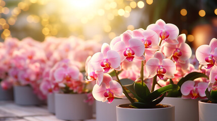 可愛いピンクの洋蘭の鉢植え