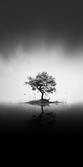 Tree in the rain, Black and white Phone wallpaper. Space for text. 