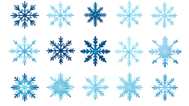 Blue snowflake icons collection isolated on white background.