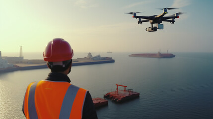 Operator flying the drone for the inspection at the site.