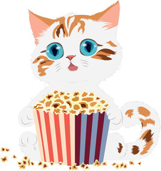 Kitten with popcorn