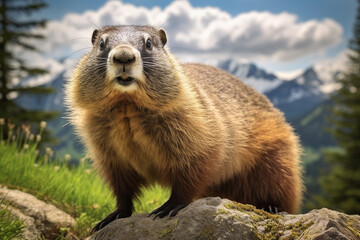A. closeup shot of a marmot. - Generative AI