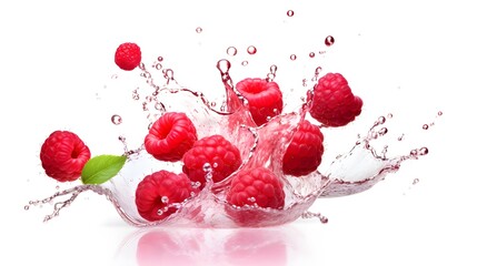 juice splash with raspberries isolated on white backgroundite_backgro