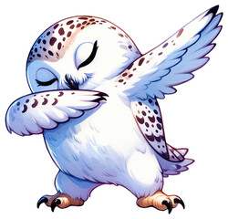 An adorable watercolor dabbing owl clipart - perfectly isolated, with soft natural watercolor texture. Cool party vibe.