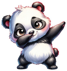 An adorable watercolor dabbing panda clipart - perfectly isolated, with soft natural watercolor texture. Cool party vibe.