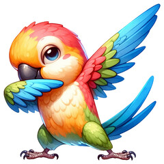 An adorable watercolor dabbing parrot clipart - perfectly isolated, with soft natural watercolor texture. Cool party vibe.