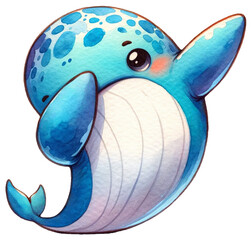 An adorable watercolor dabbing whale clipart - perfectly isolated, with soft natural watercolor texture. Cool party vibe.