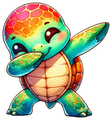 An adorable watercolor dabbing turtle clipart - perfectly isolated, with soft natural watercolor texture. Cool party vibe.