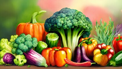 野菜、水彩画、カラー背景｜Vegetables, watercolor, color background. Generative AI