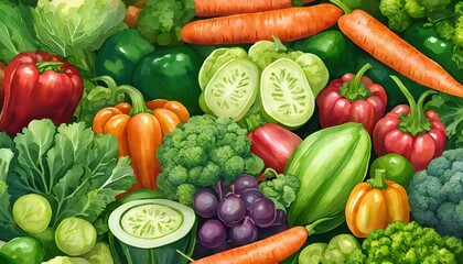 野菜、水彩画、カラー背景｜Vegetables, watercolor, color background. Generative AI - obrazy, fototapety, plakaty