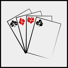  Avant-garde style with this vector illustration of four playing cards. Abstract design, bold shapes, and modern aesthetics redefine the traditional card concept