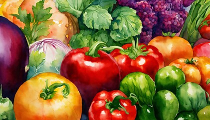 野菜、水彩画、カラー背景｜Vegetables, watercolor, color background. Generative AI