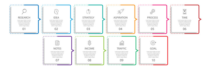 business infographic template. thin line design
with icons, text, number and 10 options or steps.
used for process diagrams, workflow layouts, flowcharts, infographics, 
and your presentations