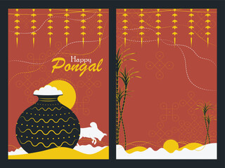 Happy pongal greeting card template. Vector illustrations for background, greeting card, party invitation card, website banner, social media banner, poster. 
