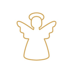 Simple vector Christmas angel with trumpet, continuous line drawing, print for clothes and logo design, emblem or silhouette one single line, isolated abstract illustration.